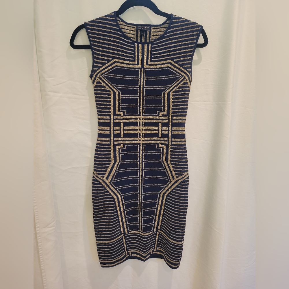 NWT Topshop Metallic Geo Bodycon Dress. Size 4 Metallic Gold and Blue.